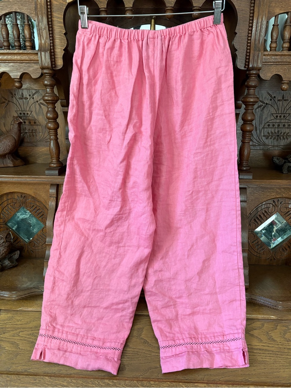 Pink 100% Linen Drawstring Pants - Picture 3 of 7